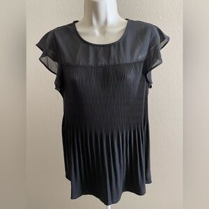Adrianna Papell Women’s Black Short Sleeve Round Neck Pleated Blouse s M